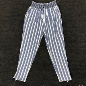 Sincerely Jules Striped Beach Pants Smocked Waist Drawstring‎ Blue White Size S